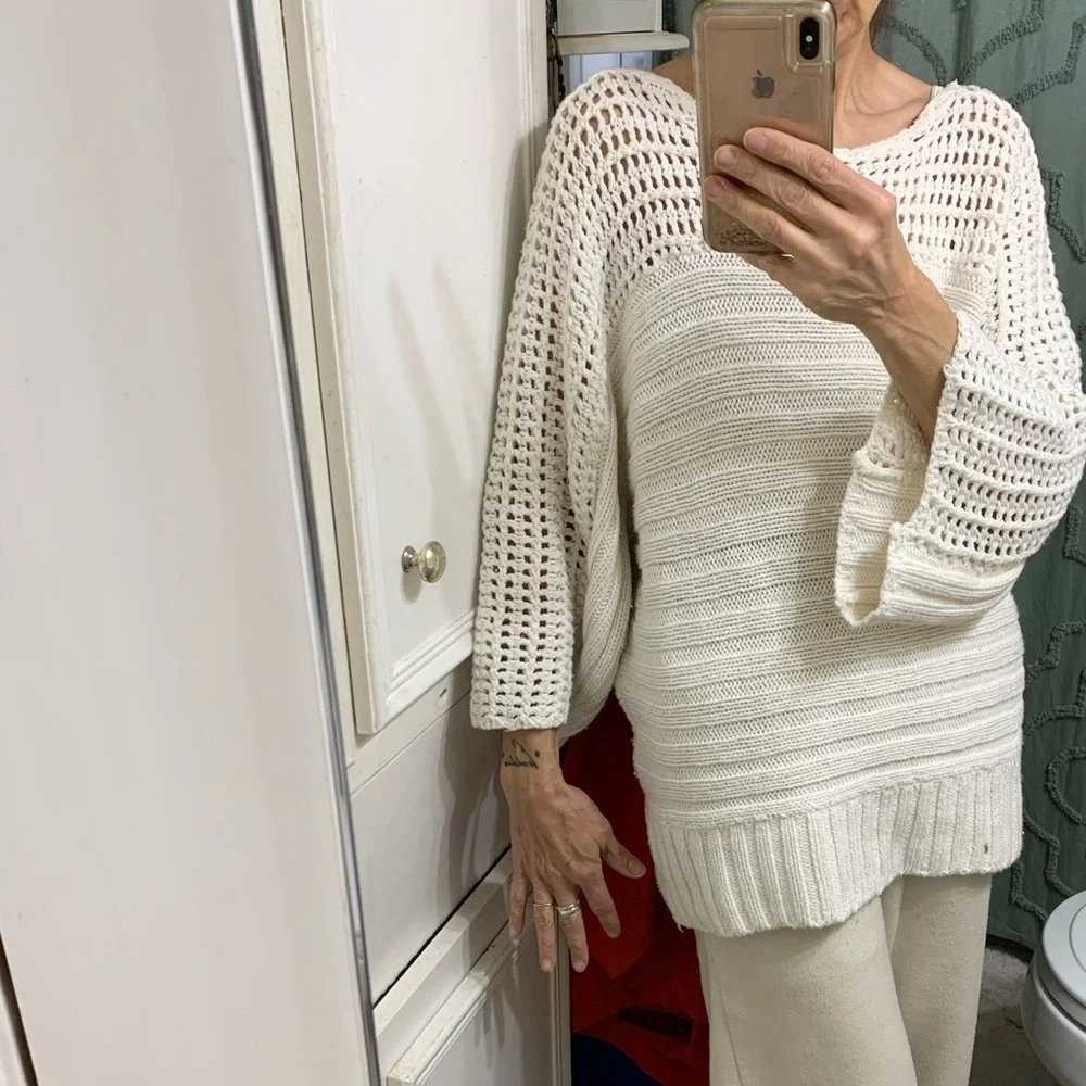 Elegant Anthropologie X Moth Chatwin Cream Chunky Cable Knit Women's Sweater - Picture 2 of 13